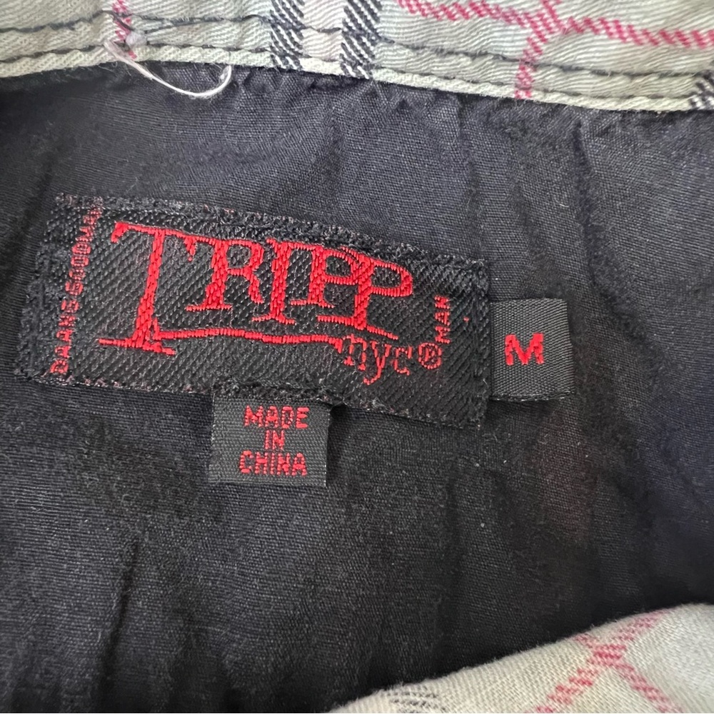 Tripp NYC Men’s Medium Goth Plaid Black/Red Checked Button Up Shirt - Picture 14 of 14